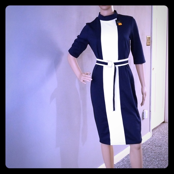 Miusol Dresses & Skirts - Miusol Blue & White Belted Dress Size Large